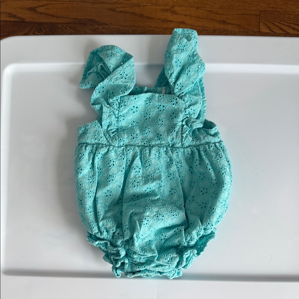 Posh Peanut Tibetan Stone Eyelet Ruffled Bubble Romper